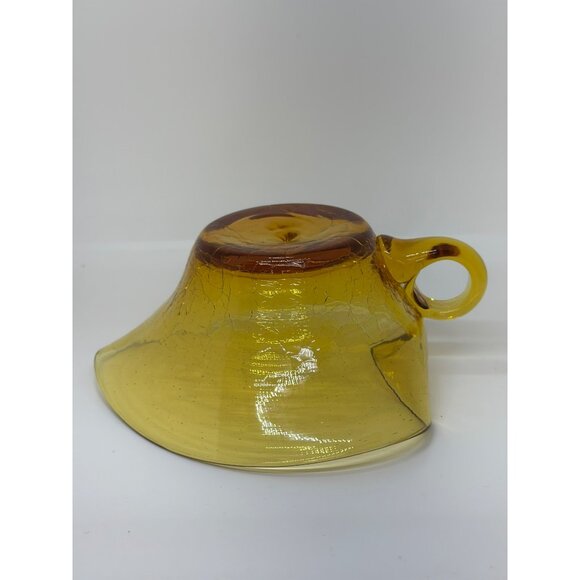 VTG Amber Crackle Glass Handled Bowl With Unique Spout Design MCM Decor - Picture 3 of 7